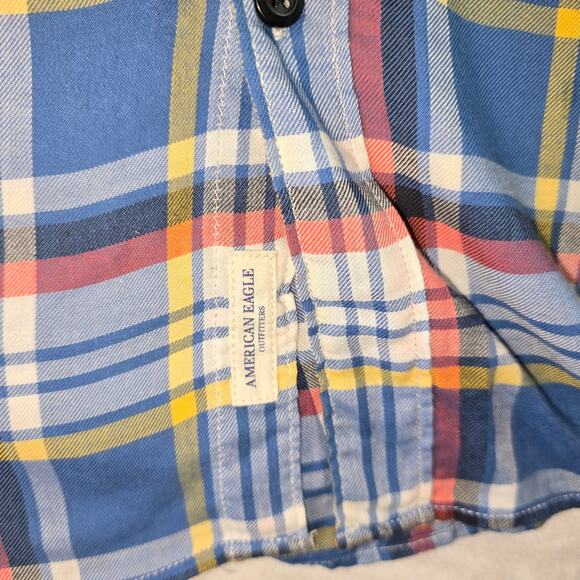 American Eagle Seriously Soft Classic Fit Men's Flannel Red/Blue/Yellow Size XL - Picture 3 of 6